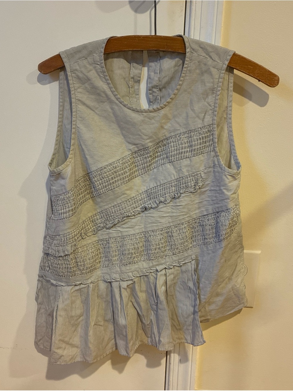 Tibi Light Gray Sleeveless Smocked Peplum Top